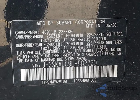 2020 Subaru Forester Limited z USA, uszkodzony, nr VIN JF2SKAUC9LH582720